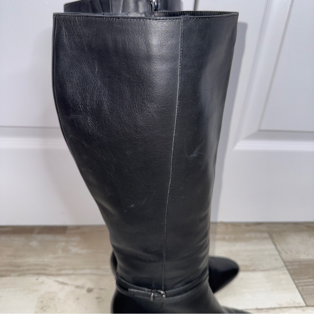 Antonio Melani Black Leather Knee-High Boots Heels‎ Women’s 9M - Picture 8 of 15